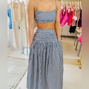 Olivaceous Striped Skirt Set